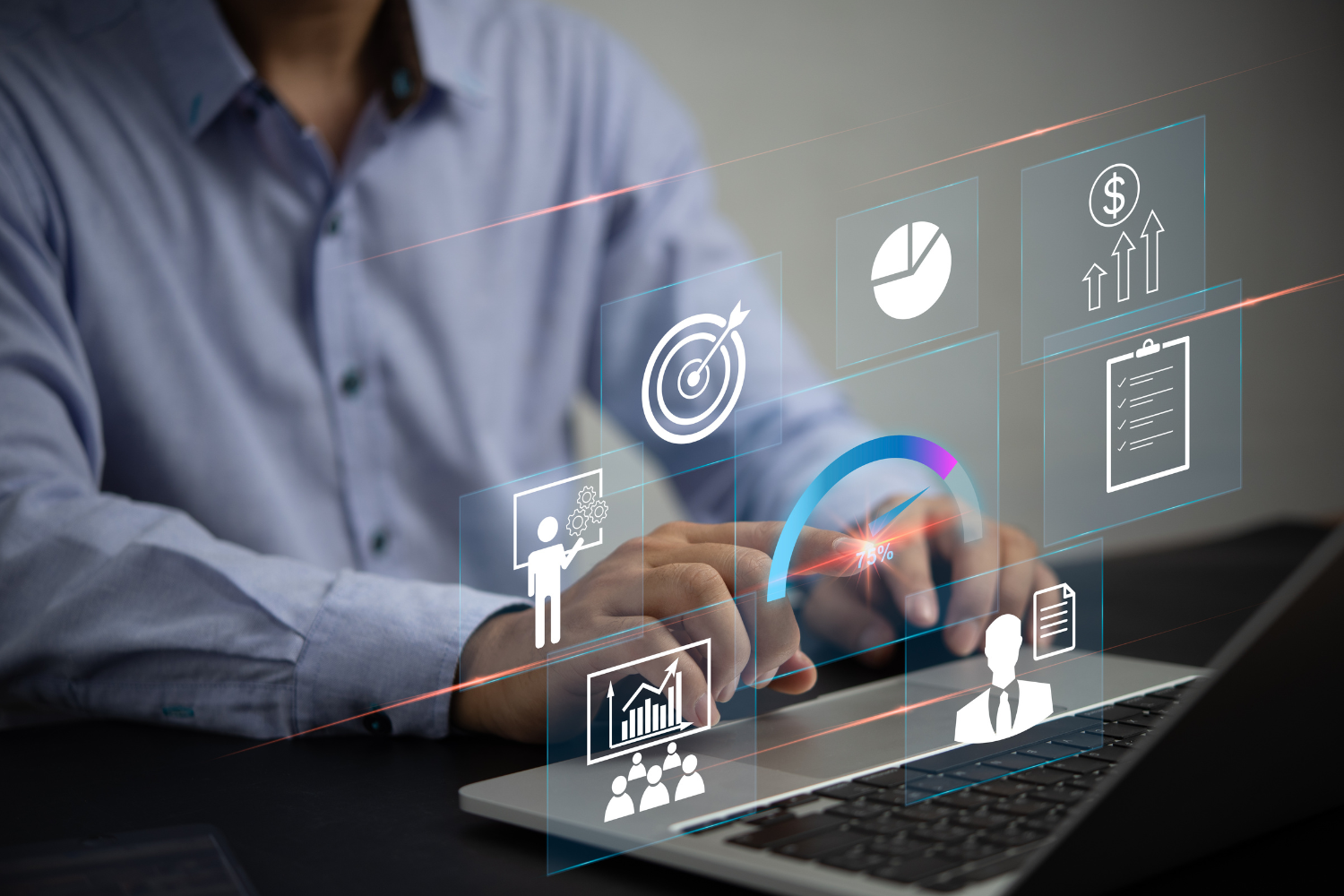 Western manager working on dashboard.