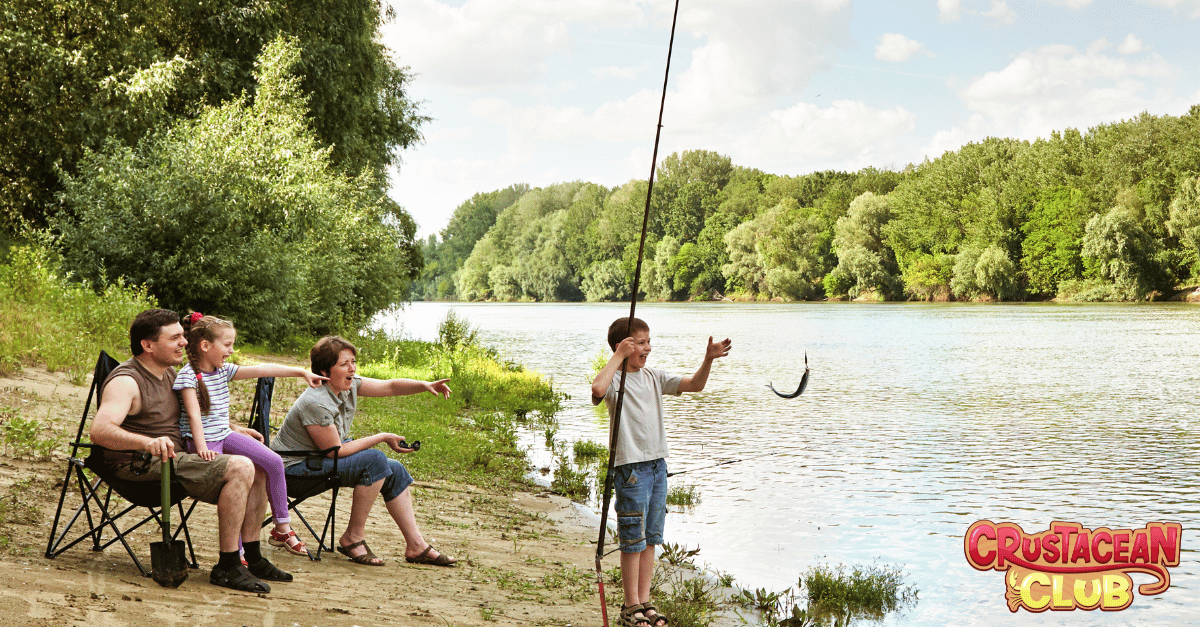 Family fishing by the lake 