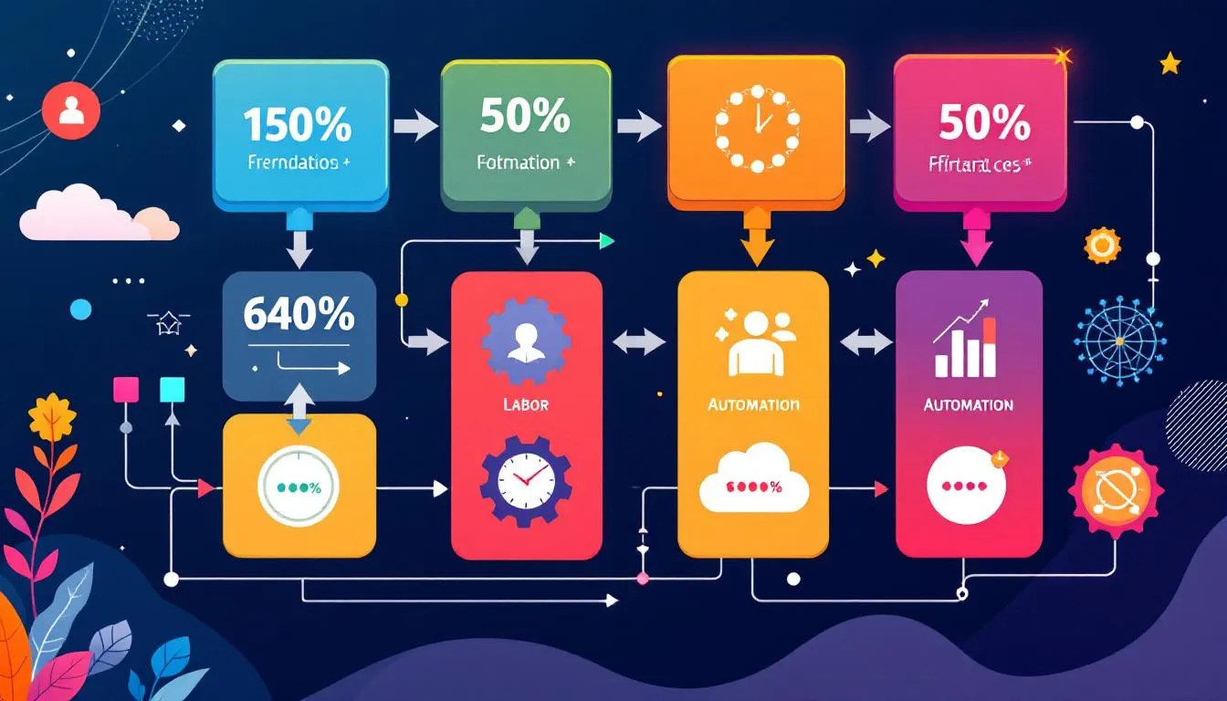 An illustration showing streamlined operations in a business context to reduce labor costs.