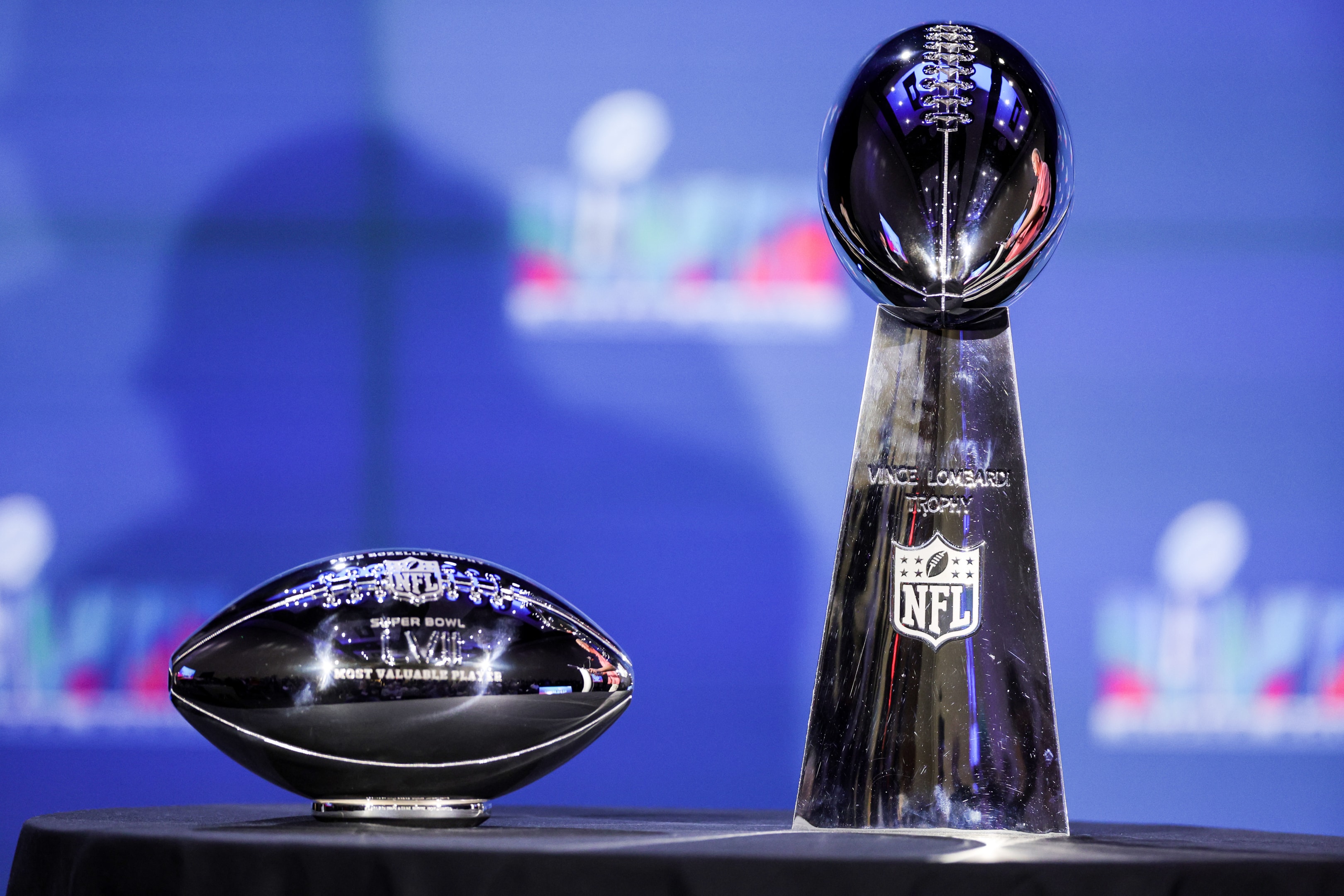 The Vince Lombardi Trophy is seen during a press conference at Phoenix Convention Center in Phoenix, Arizona.