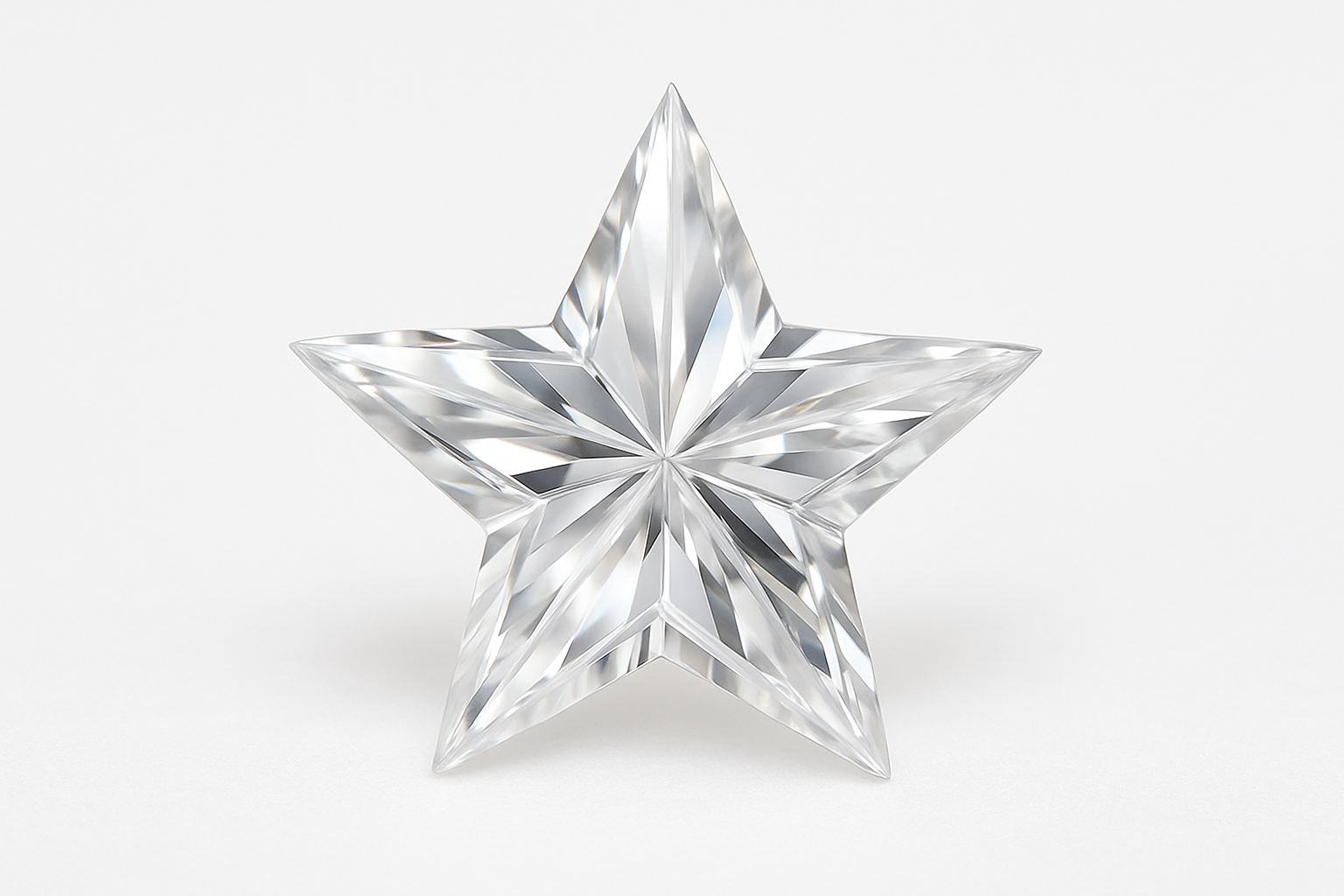 Žvaigždės formos deimanto makro nuotrauka ant balto fono – penkiakampė žvaigždė.