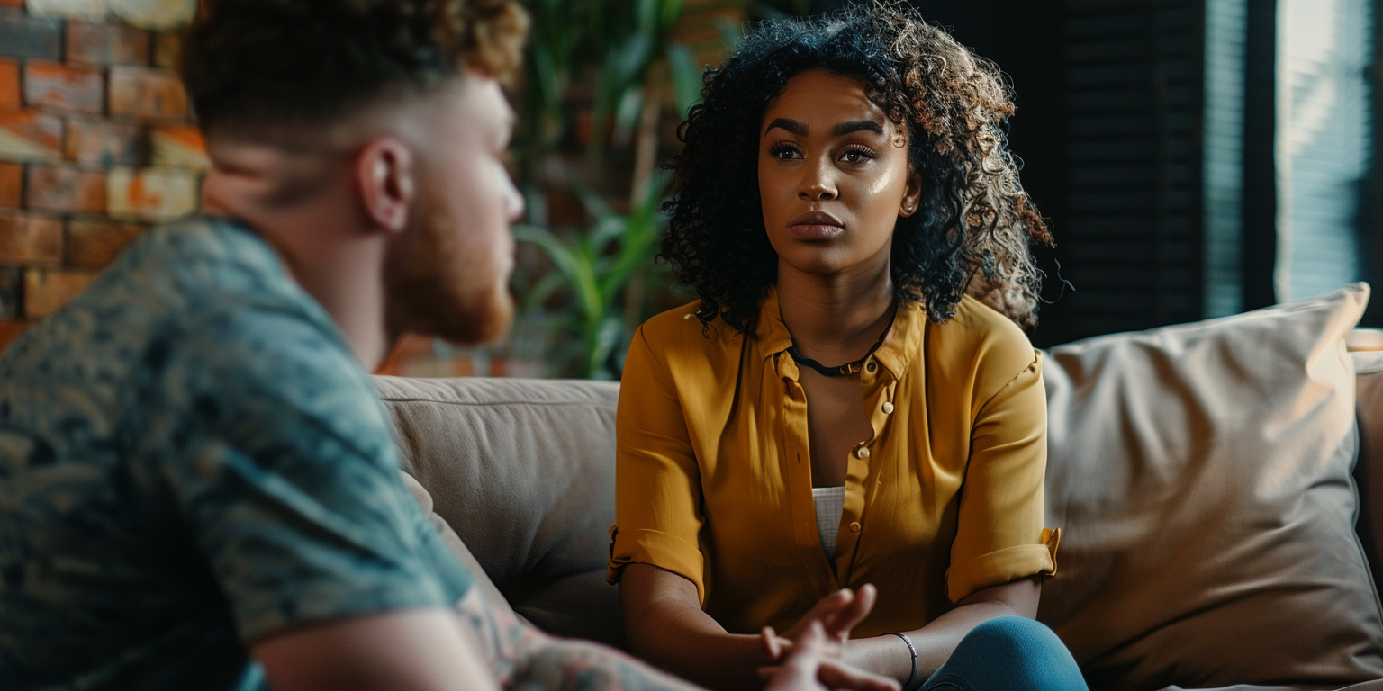 an image of a couple talking to each other and paying attention to their words