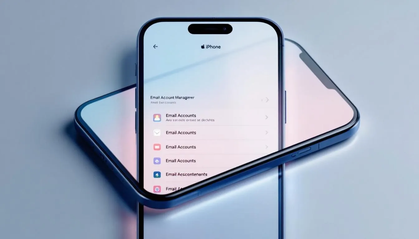 Gestion des comptes de messagerie sur iPhone montrant plusieurs comptes.