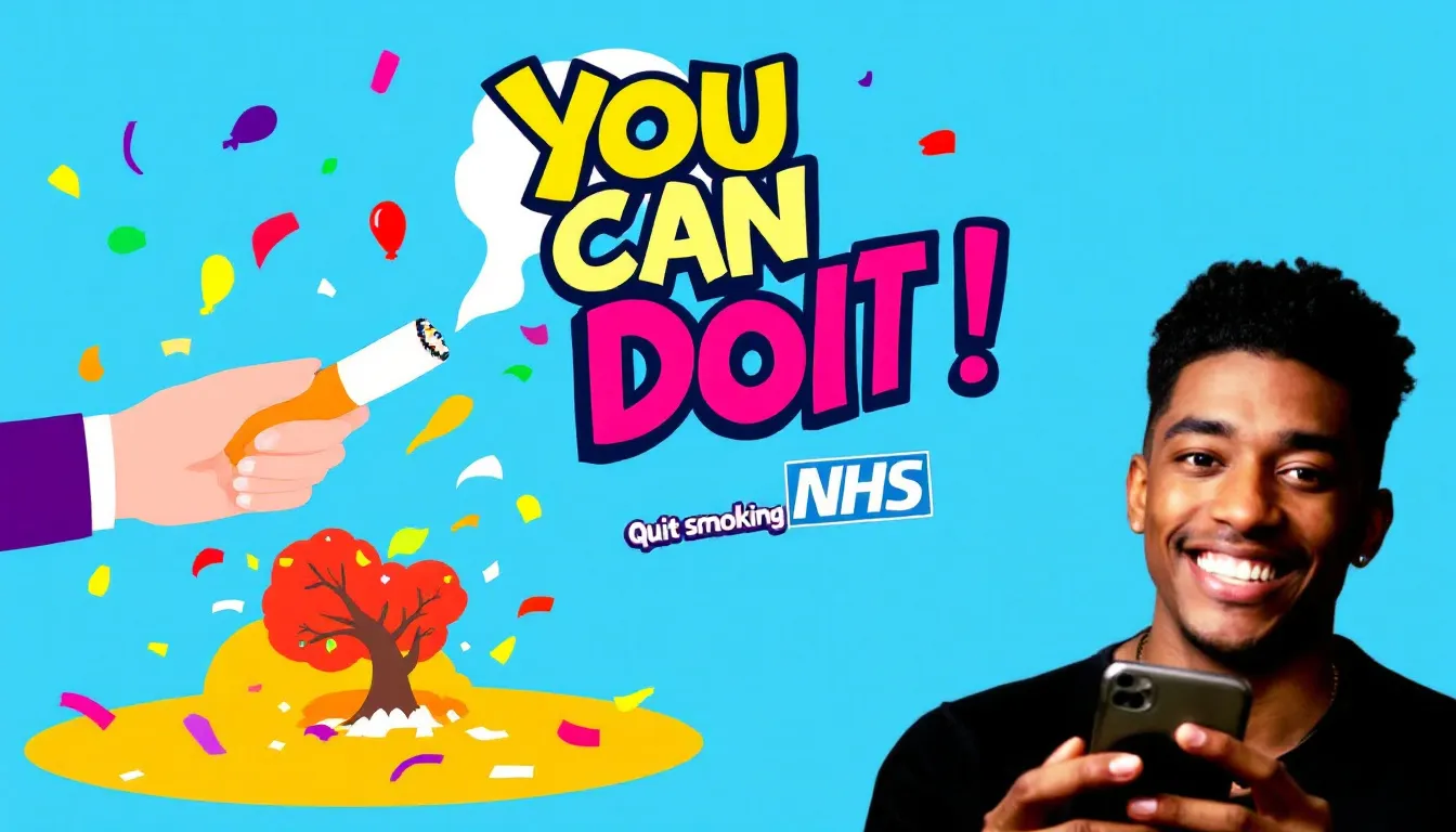 An illustration representing NHS Stop Smoking Services and support for people who want to quit smoking.