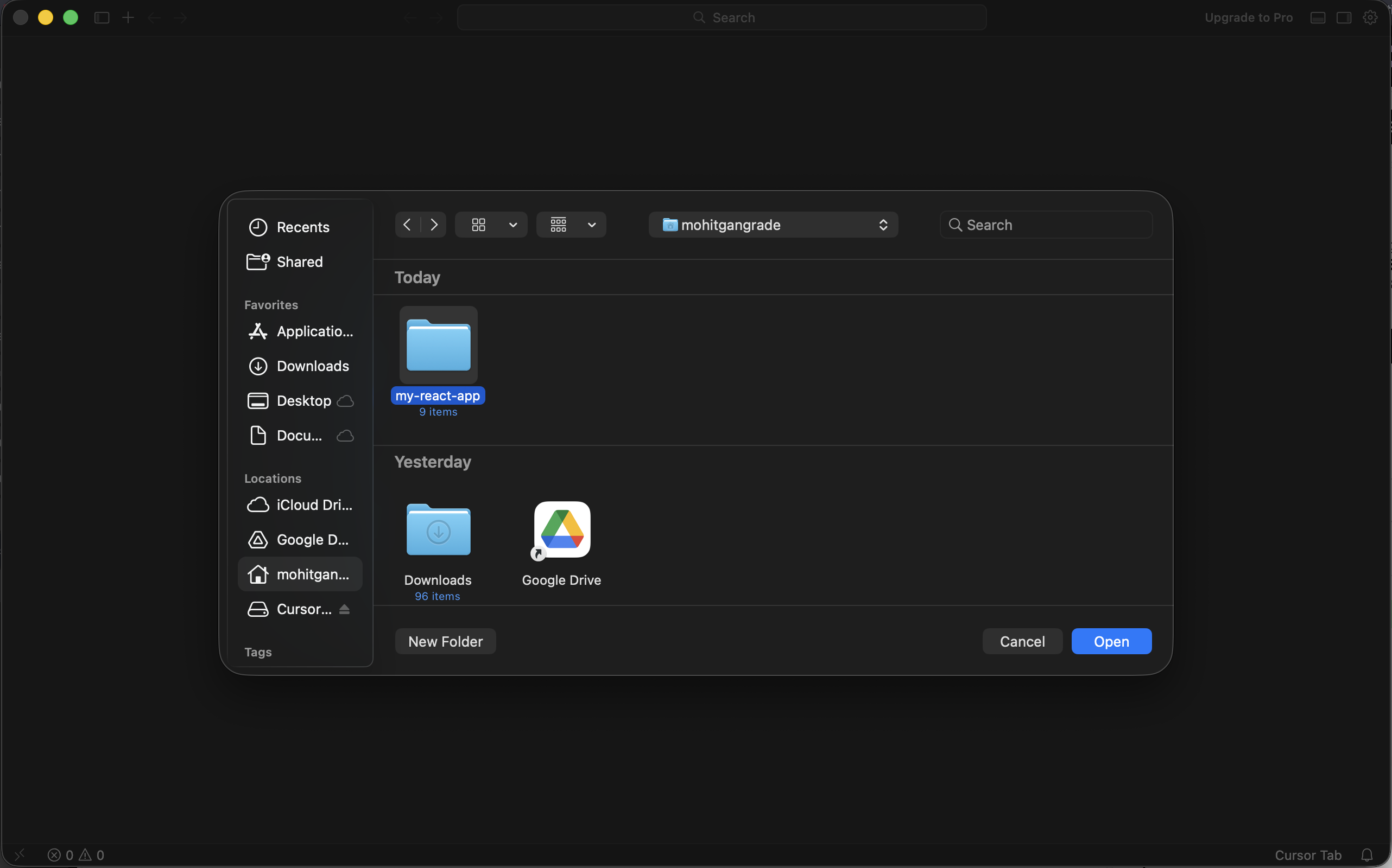 Select your React Project from the Folder Picker window