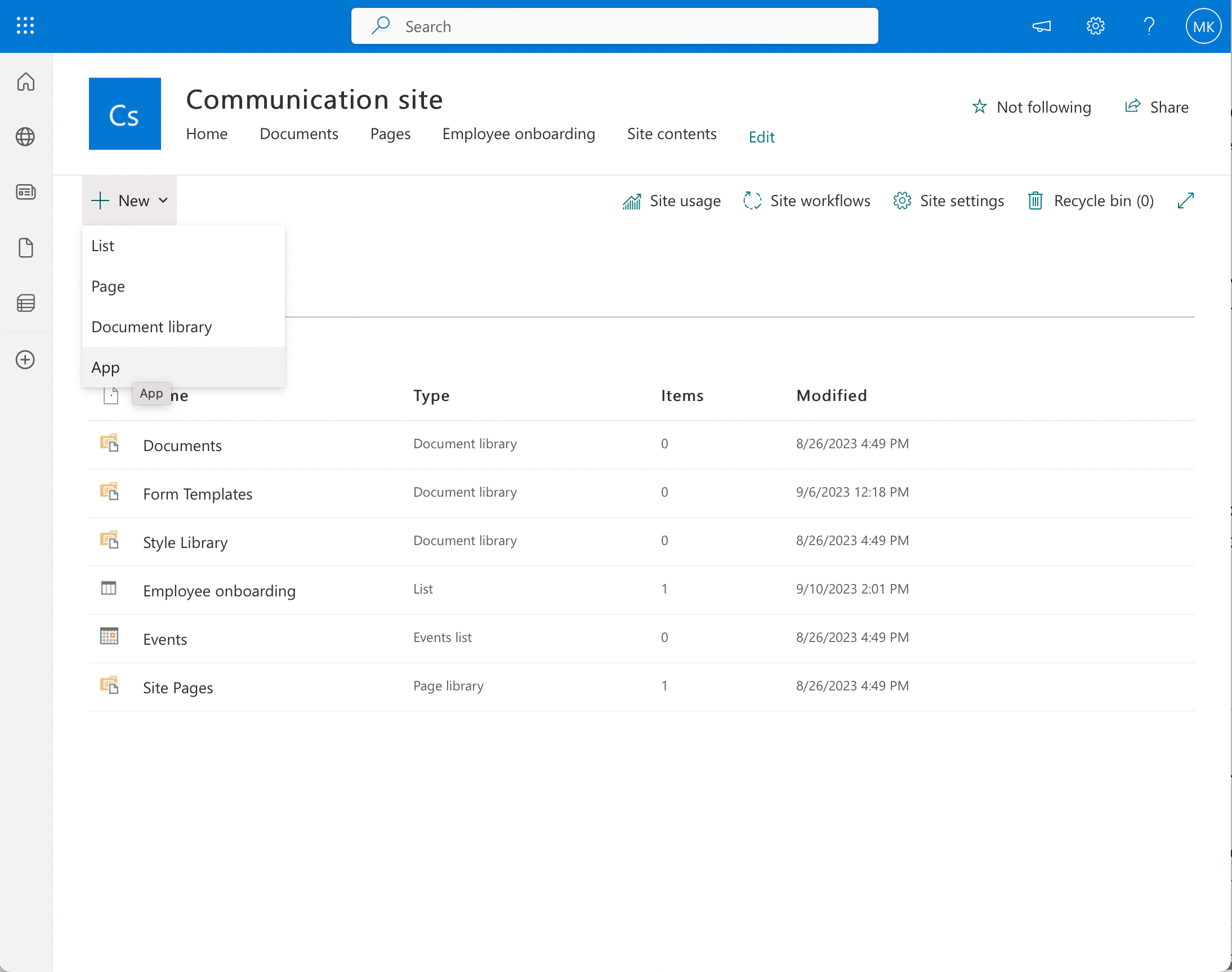 Access site contents in sharepoint online