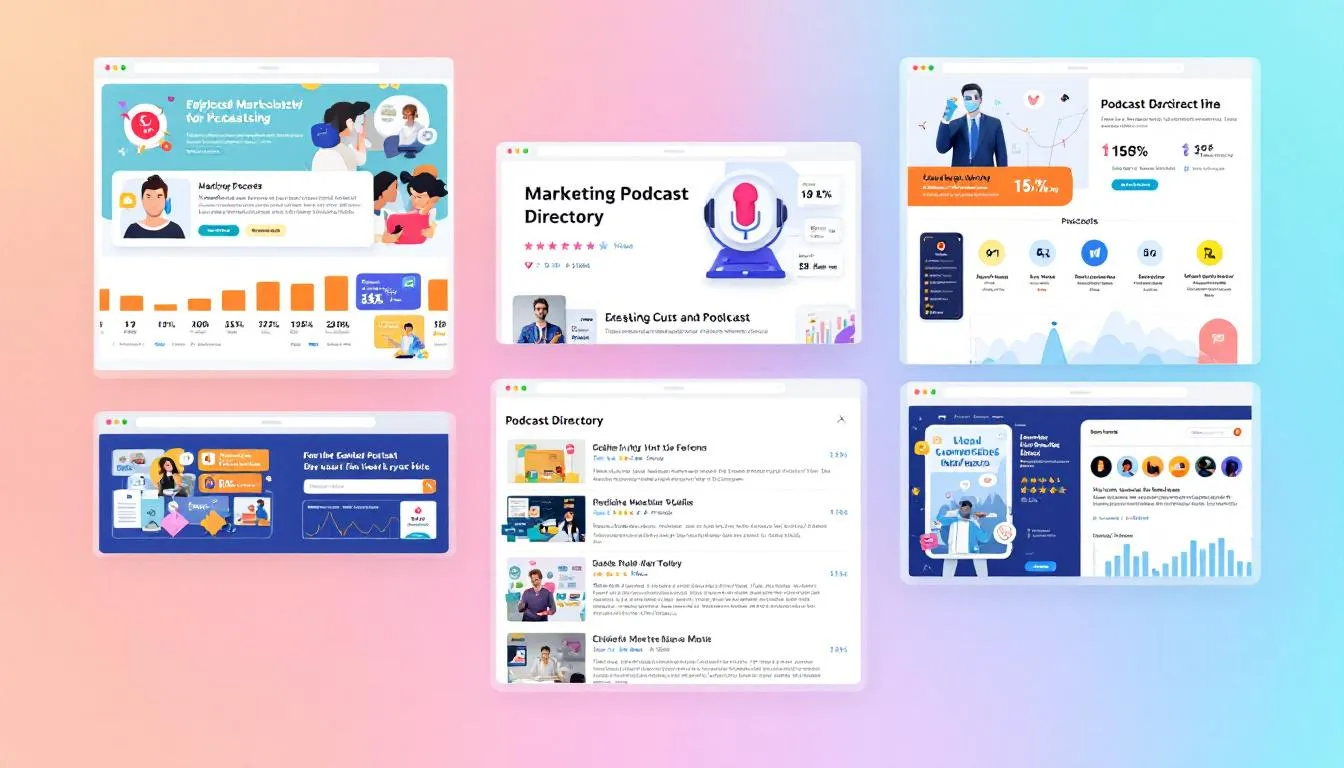 A screenshot of various podcast directories showcasing podcast listings.