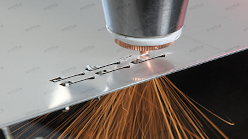 Laser fusion cutting of thin stainless steel.