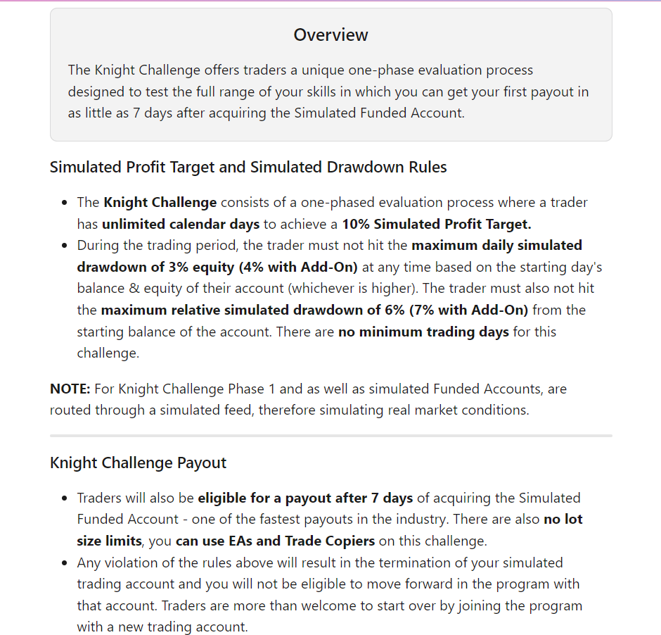 The Funded Trader one step knight challenge