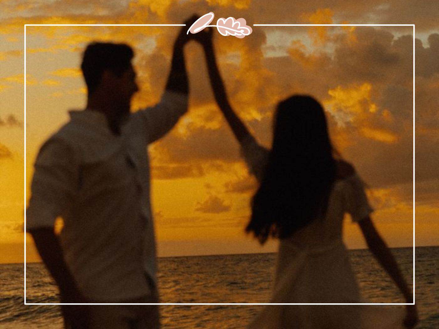 A couple dancing together at sunset on the beach, capturing a romantic moment. Fabulous Flowers and Gifts.