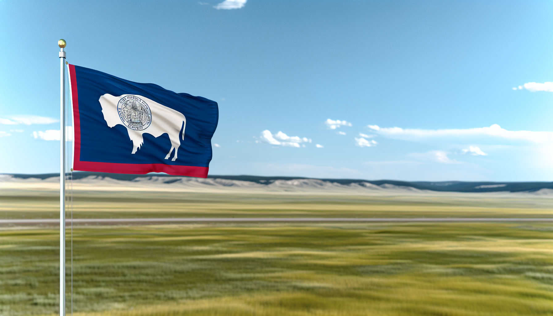 Wyoming state flag waving in the wind