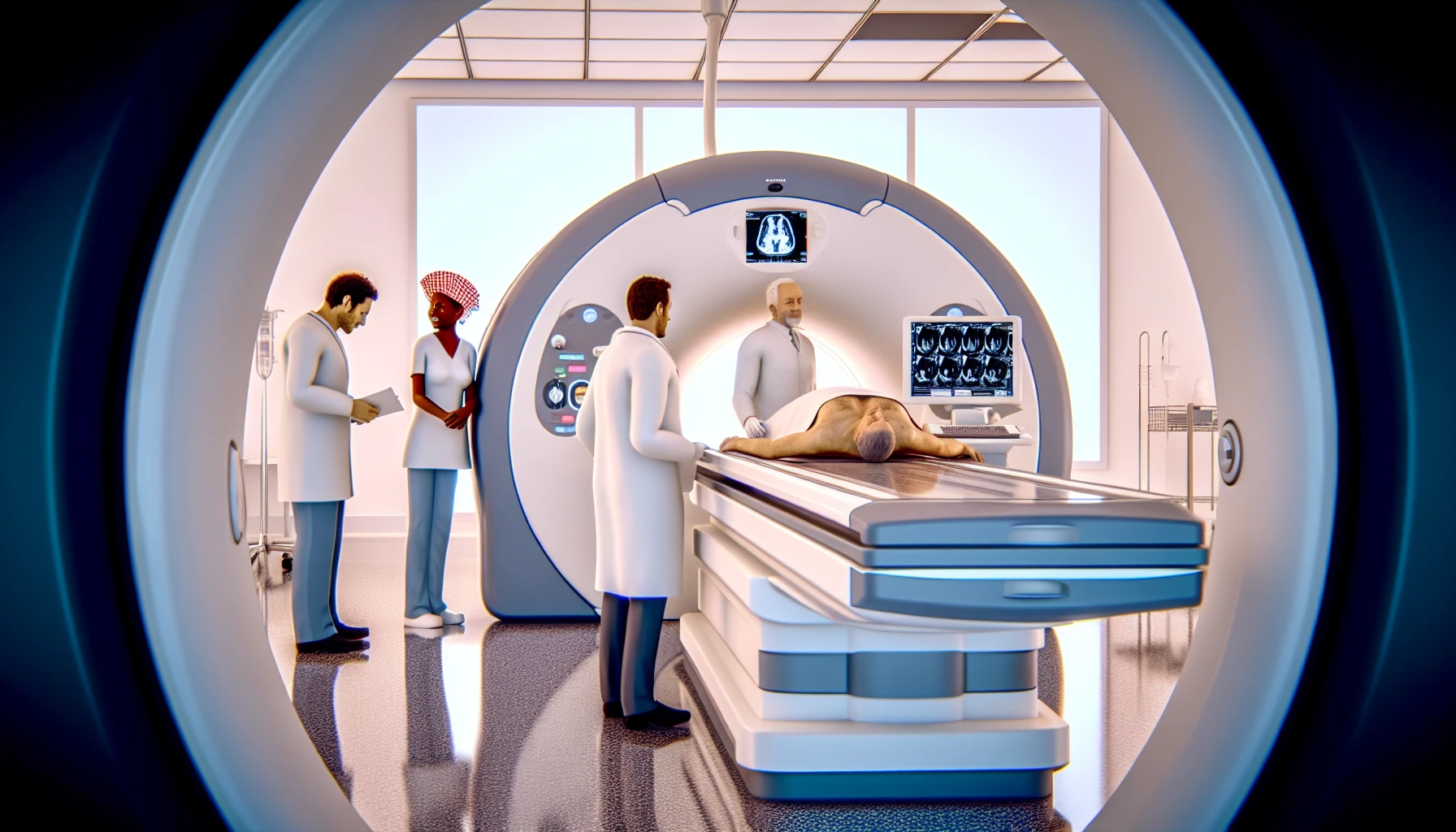 A PET scan machine used for initial diagnosis and staging of colorectal cancer