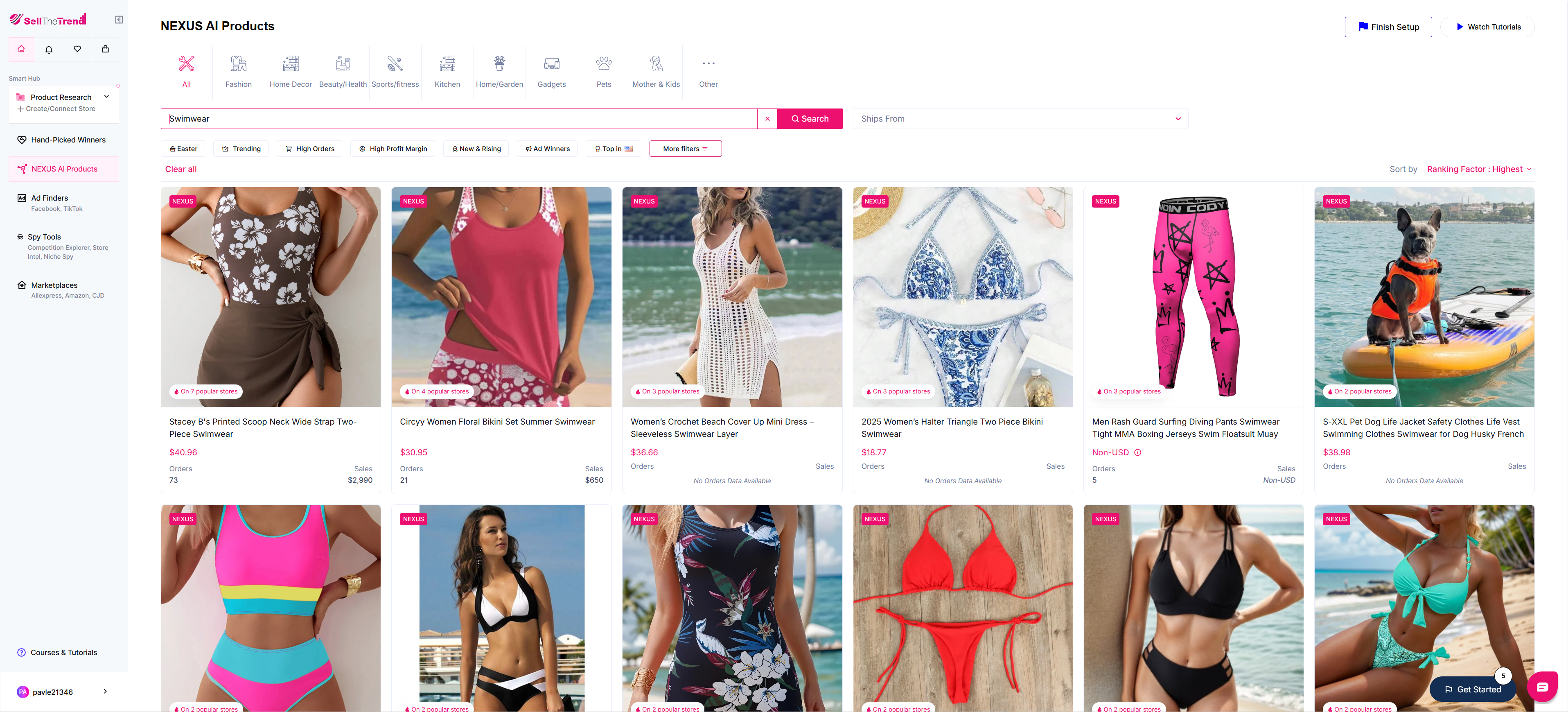 using sell the trend to find swimwear