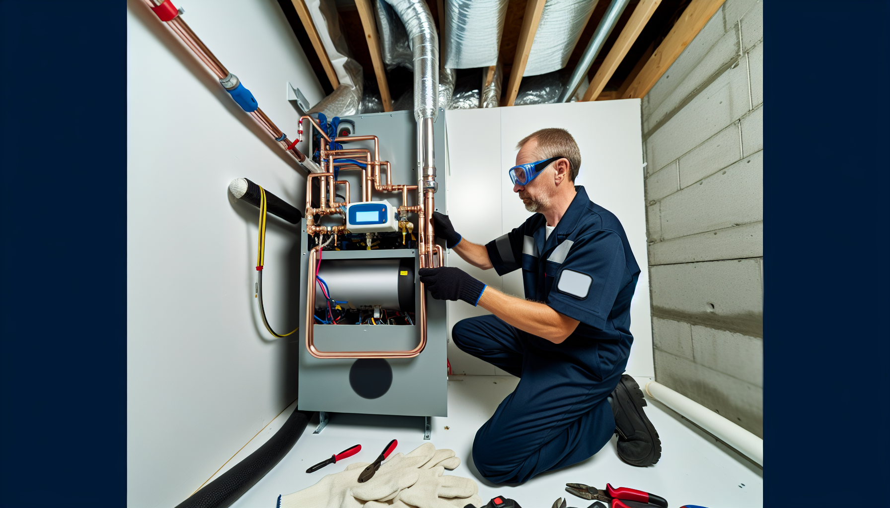 Photo of a professional installing a heat pump hot water system