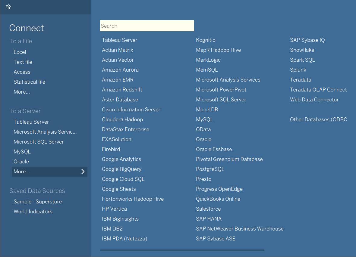 Tableau: Data Sources and Connectors