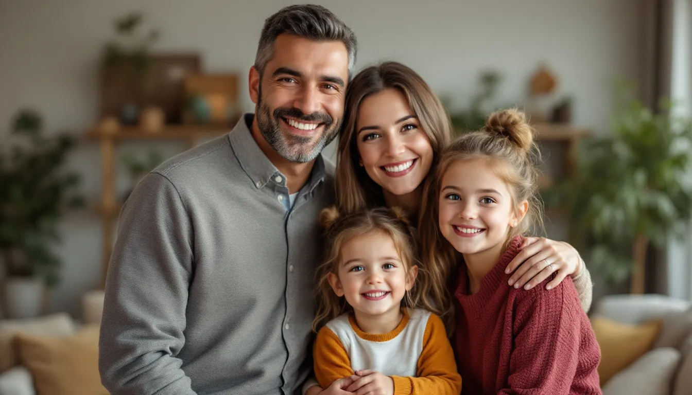 The image depicts a warm family portrait, showcasing a group of loved ones smiling together, symbolizing the importance of life insurance protection. This representation emphasizes the peace of mind that comes with securing a life insurance policy to safeguard their future and financial well-being.