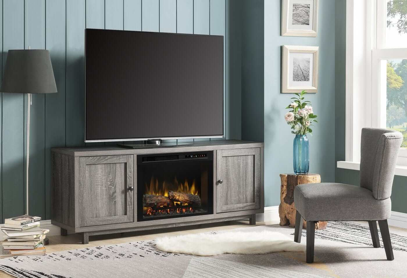 TV stand with fireplace in the living room