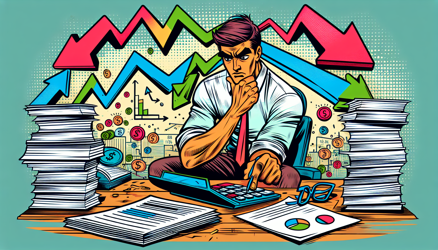 An illustration of a person calculating interest rates on loans, representing strategies to lower interest rates.