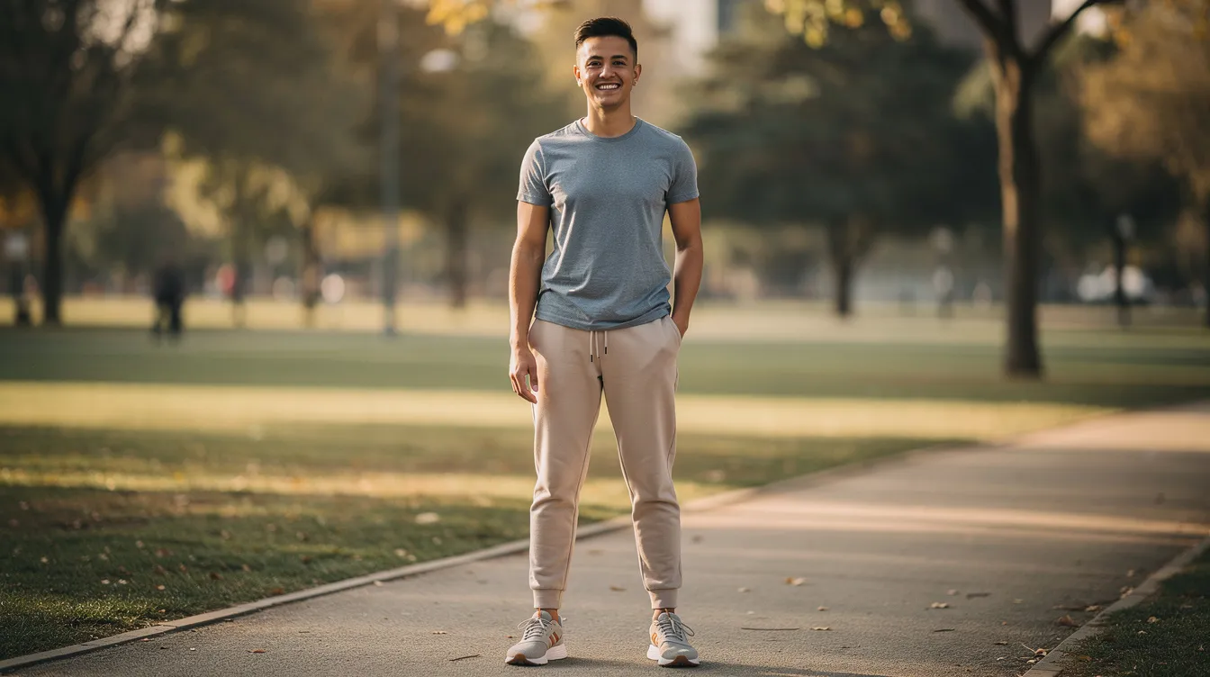 A confident individual stands outdoors in fitted clothing that highlights their sculpted physique, embodying the results of body contouring treatments. This image captures the essence of a healthy lifestyle and the journey towards achieving body goals, showcasing the desired results of non-invasive fat reduction methods.