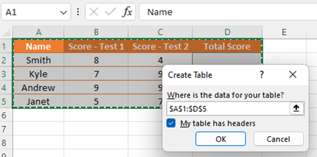 Using Create Table dialog box