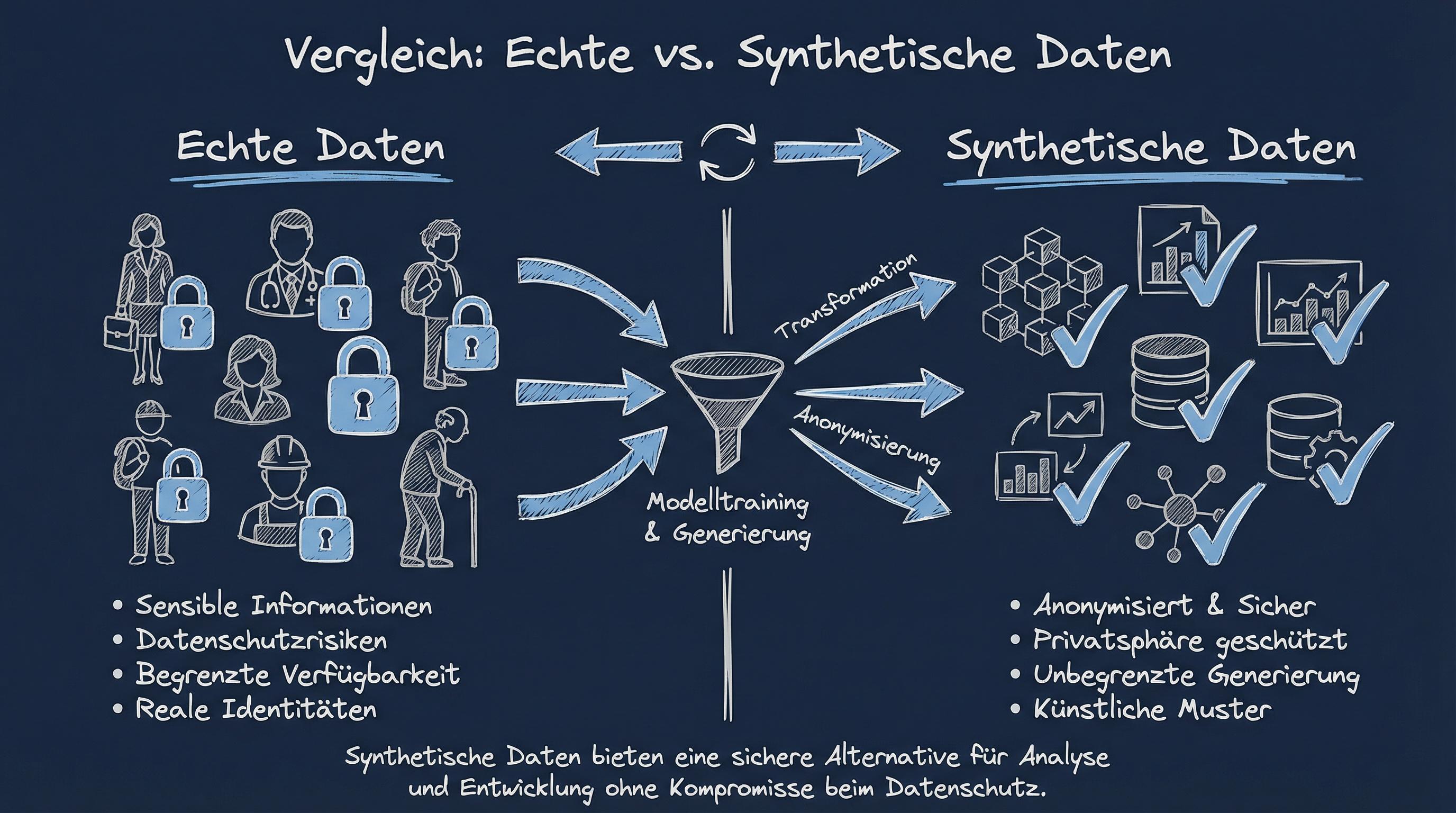 Infografik: Echte Daten vs. synthetische Daten im Vergleich