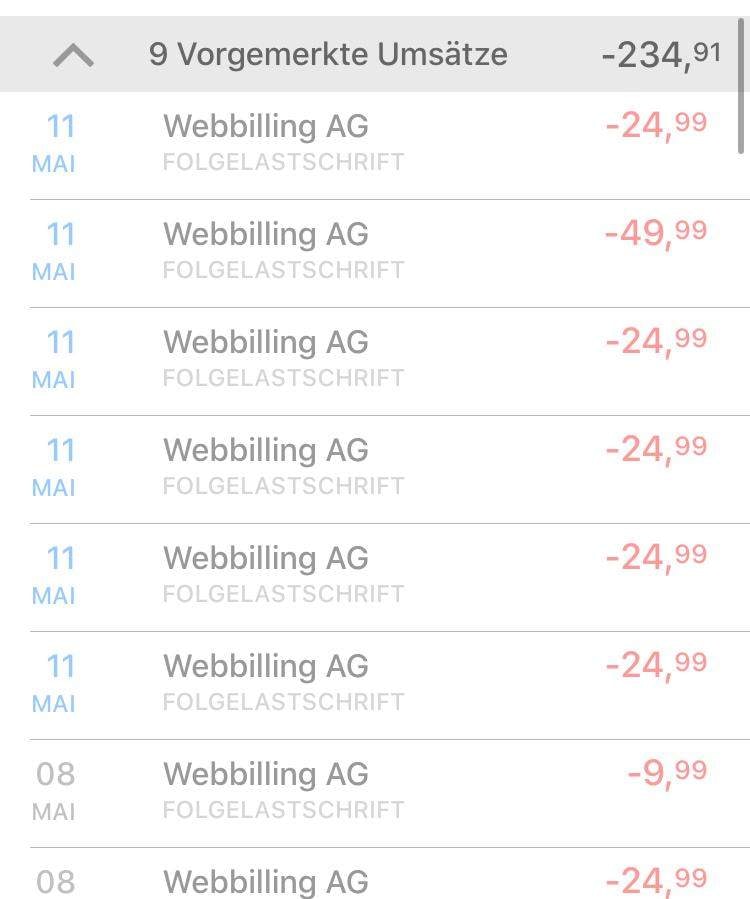 Typische Abbuchungen der Webbilling AG