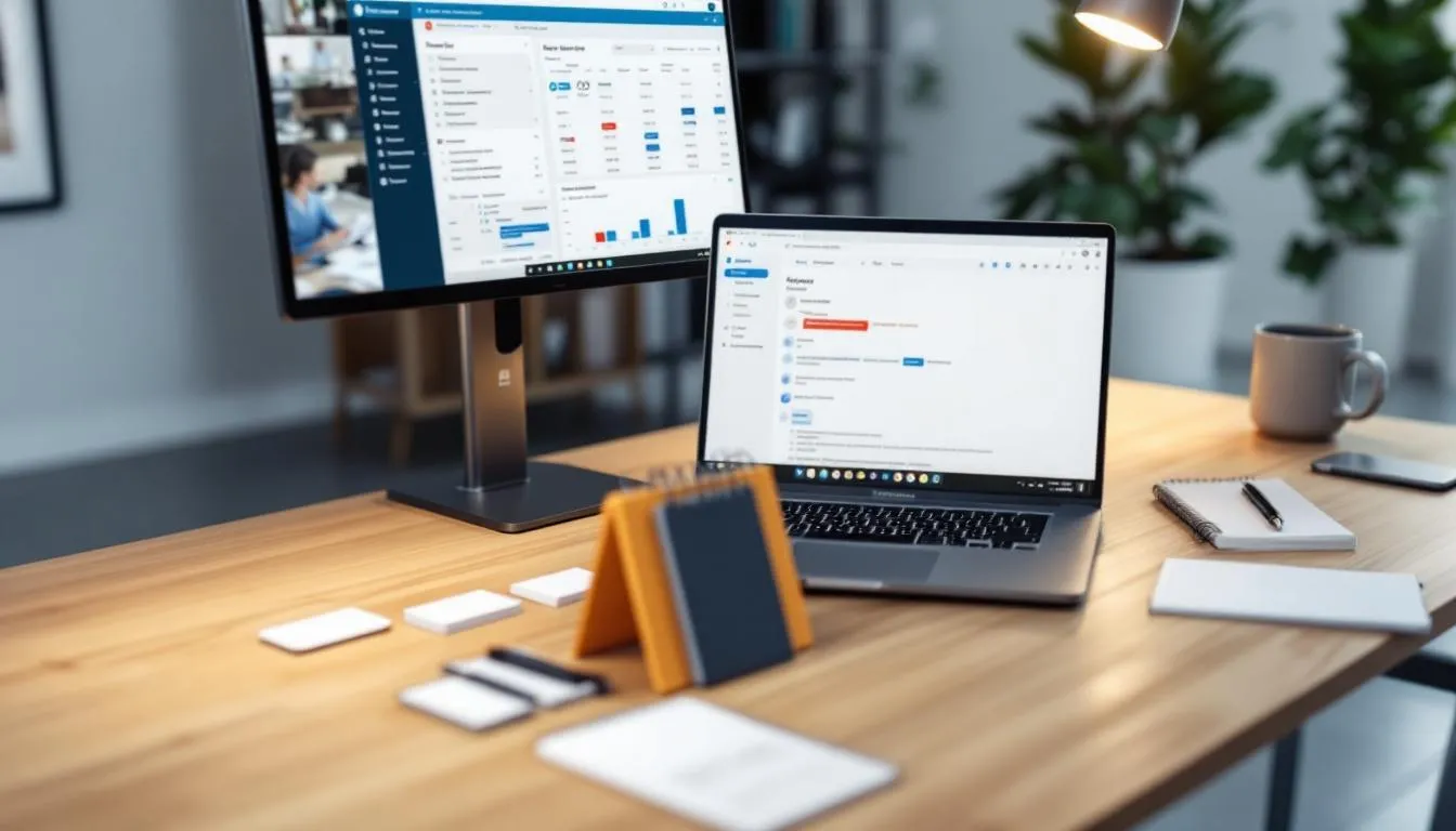 A professional workspace is depicted, featuring a neatly organized calendar, a laptop, and various networking materials, all designed for systematic outreach in the private equity recruiting process. This setup reflects the preparation needed for private equity interviews and the overall recruitment timeline for investment banking analysts and private equity firms.