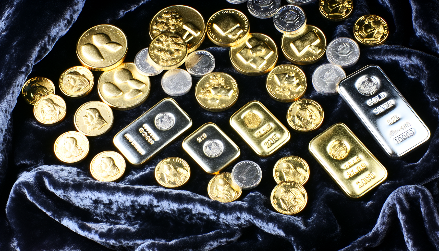 Assorted gold and silver coins and bars