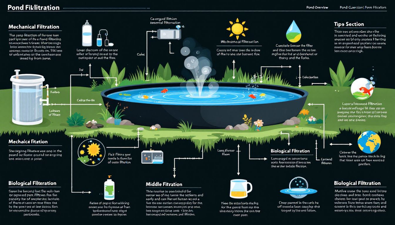 An overview of pond filtration systems, showcasing various filter types.