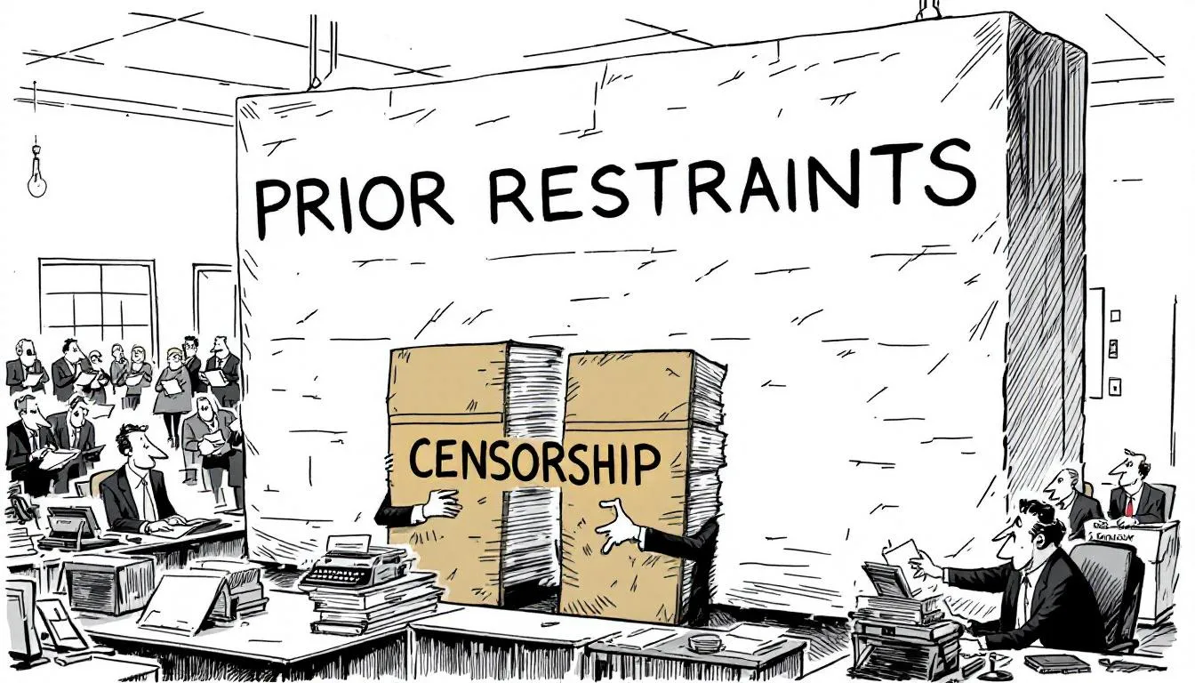 A newspaper office representing the free press and prior restraints.