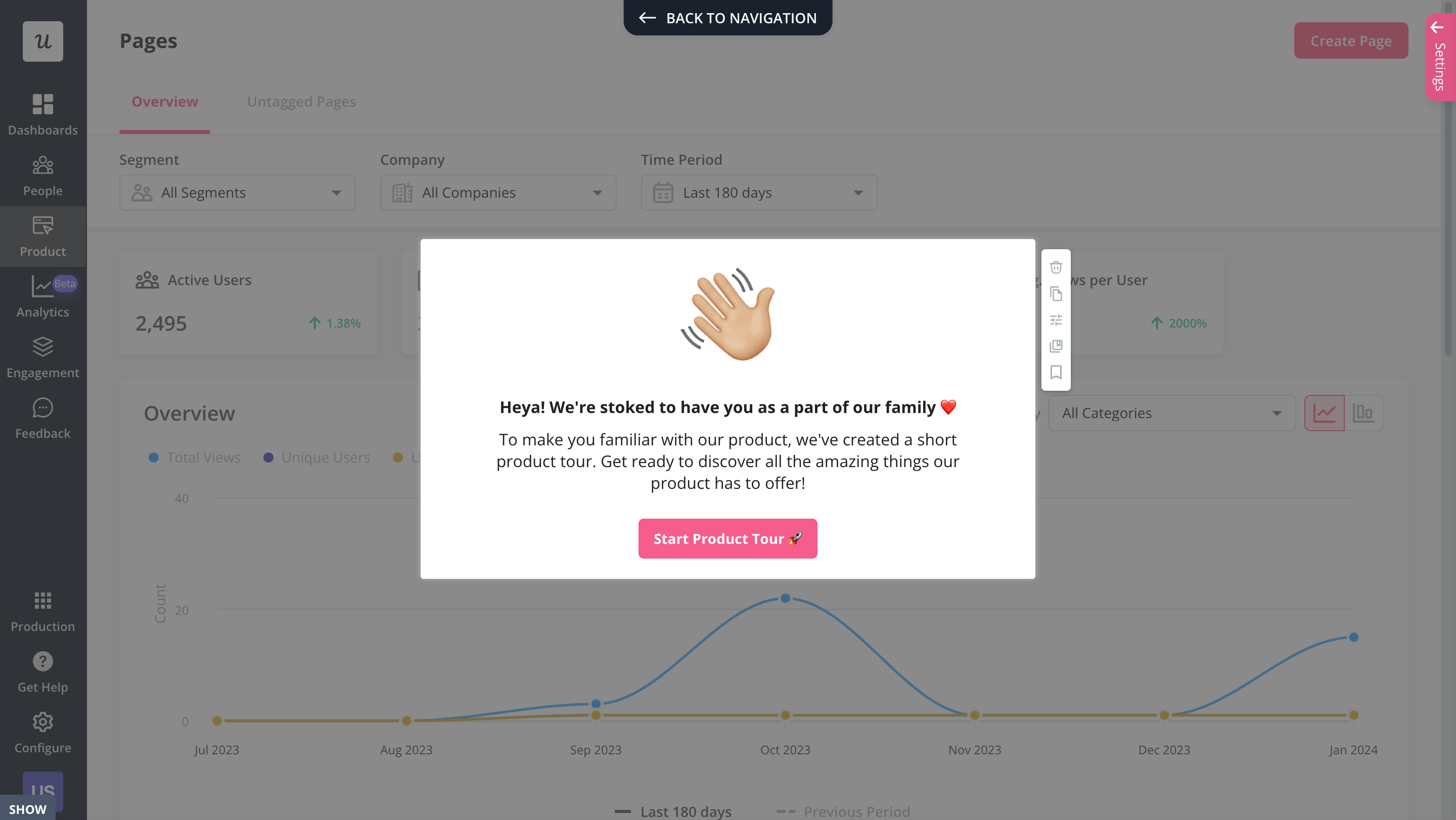 Product tour modal made in Userpilot