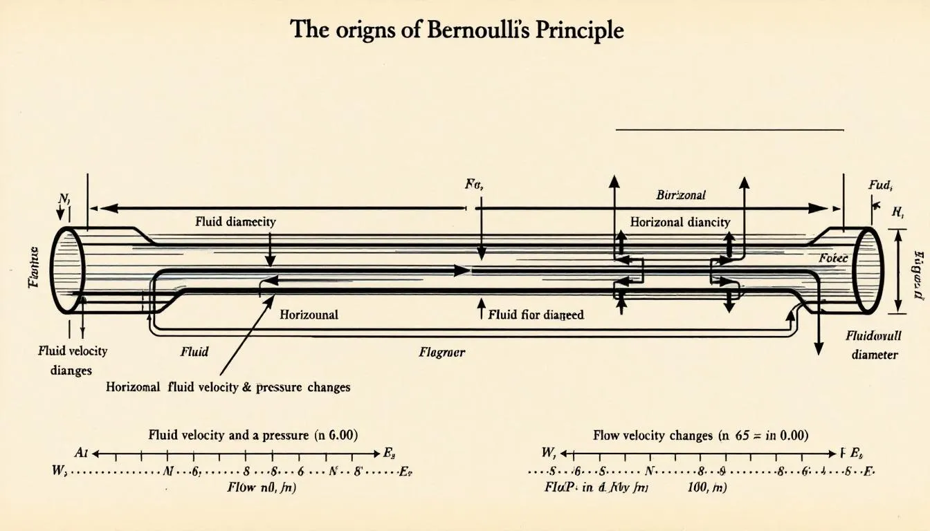An illustration depicting the origins of Bernoulli's principle in fluid dynamics.