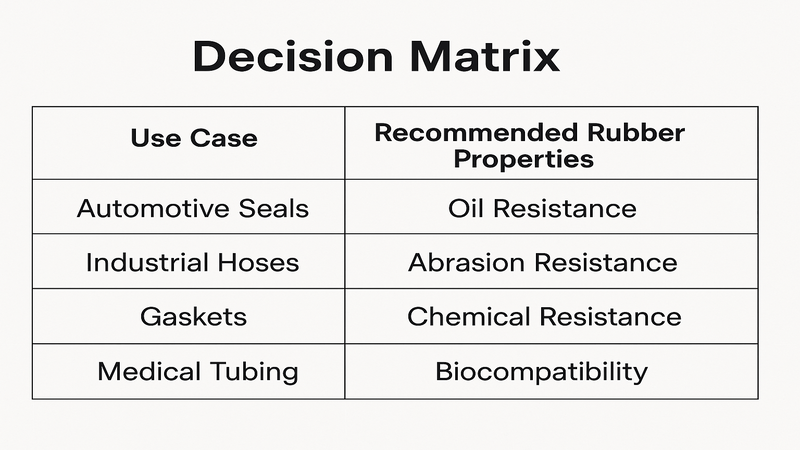 A matrix to help you choose the right rubber for different cases