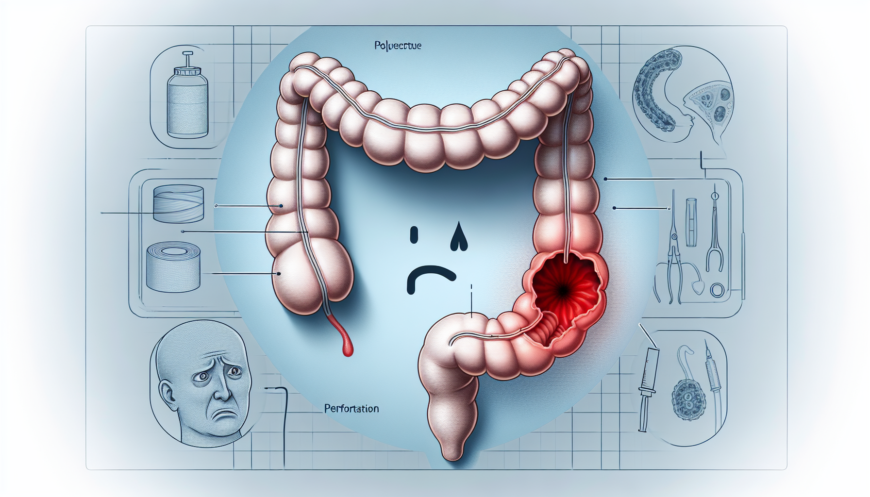 Illustration of potential complications from colonoscopy