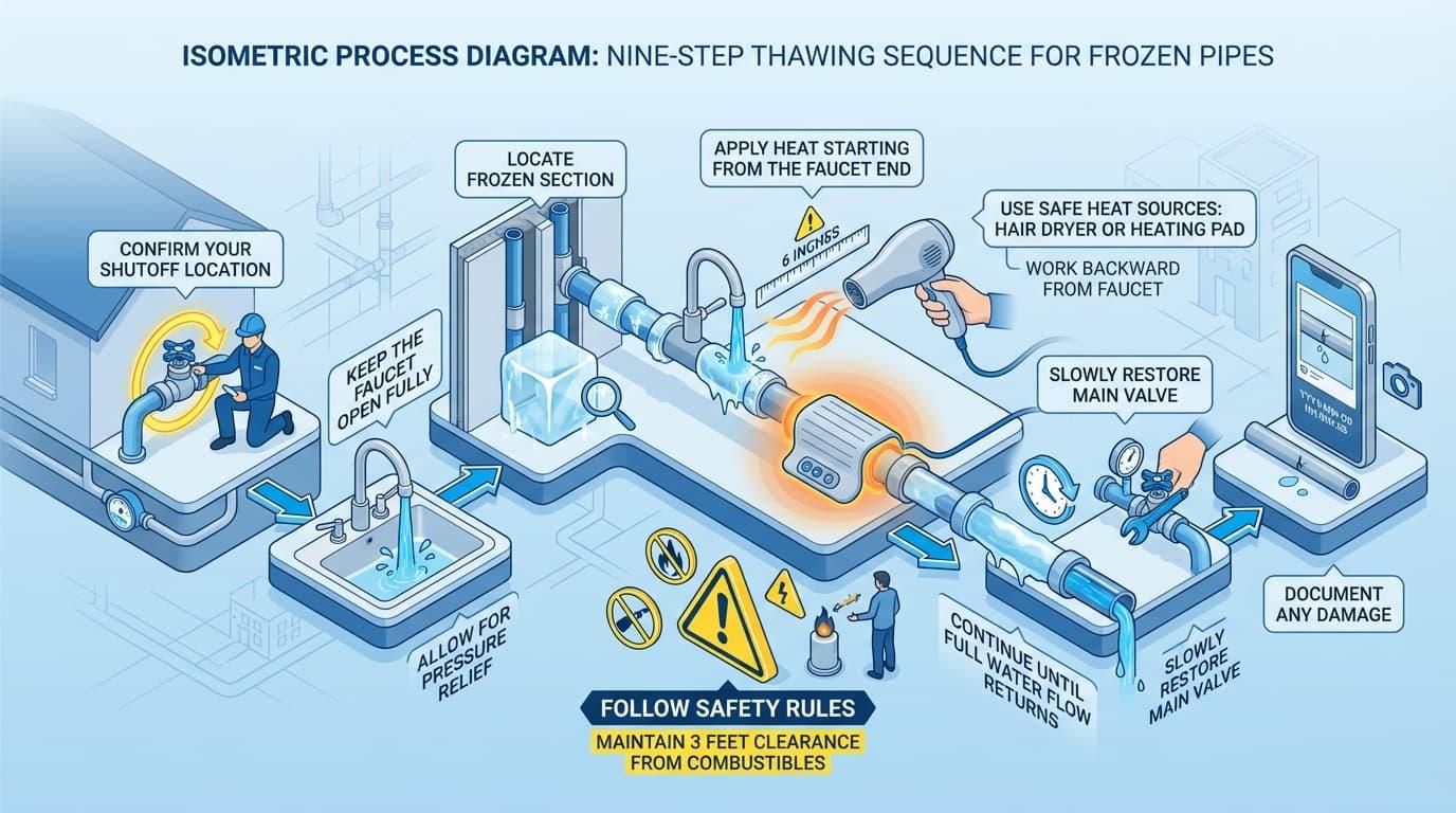 What is the Safest Step-by-Step Method to Thaw Accessible Frozen Pipes?