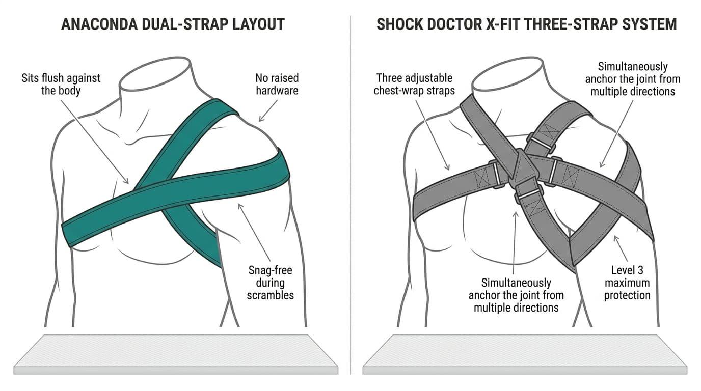 Strap System: Dual Flat Straps vs. X-Fit Three-Strap Control