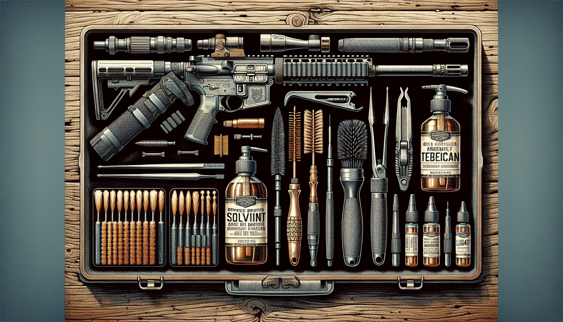 Illustration of a comprehensive AR-15 cleaning kit