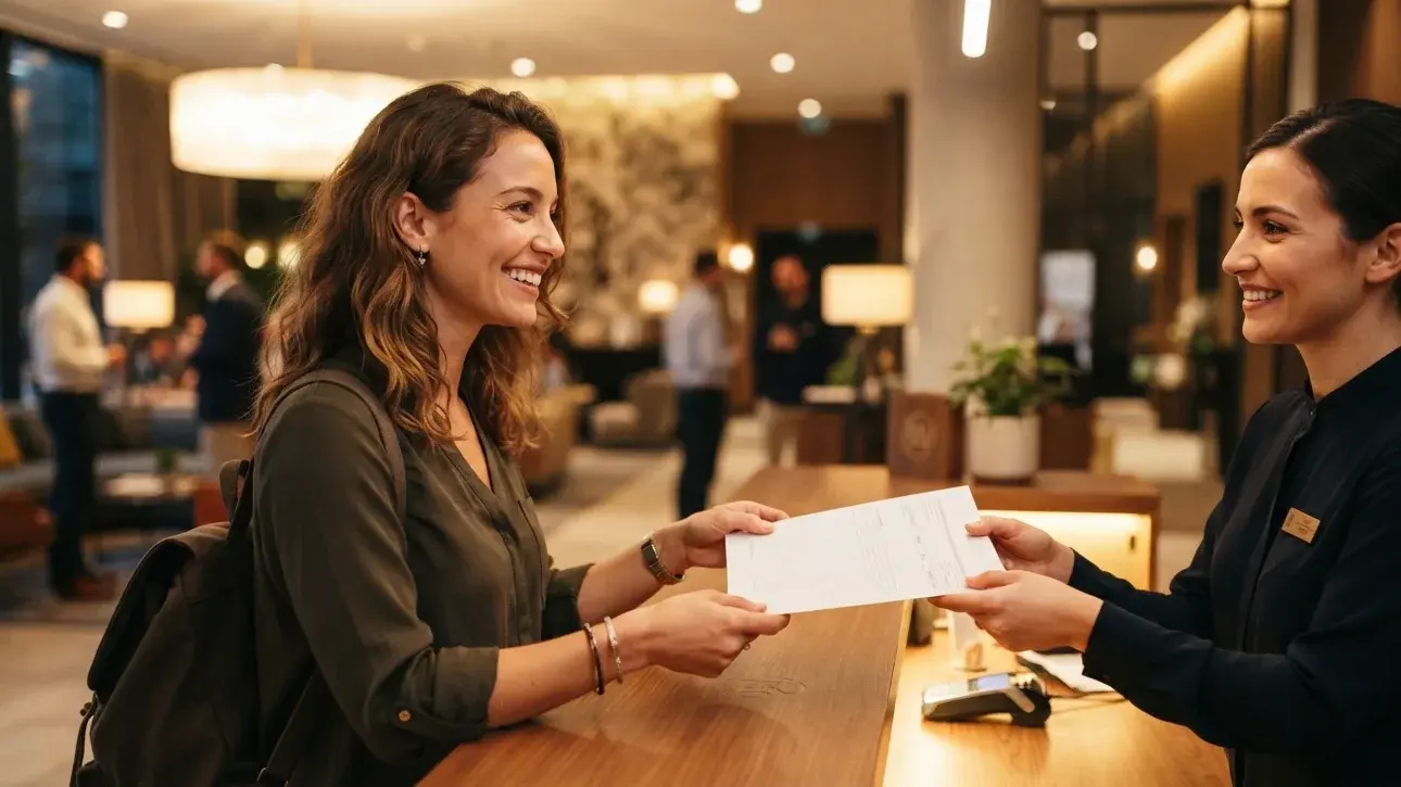 Traveler requesting corrected hotel confirmation with visible guest name before visa submission