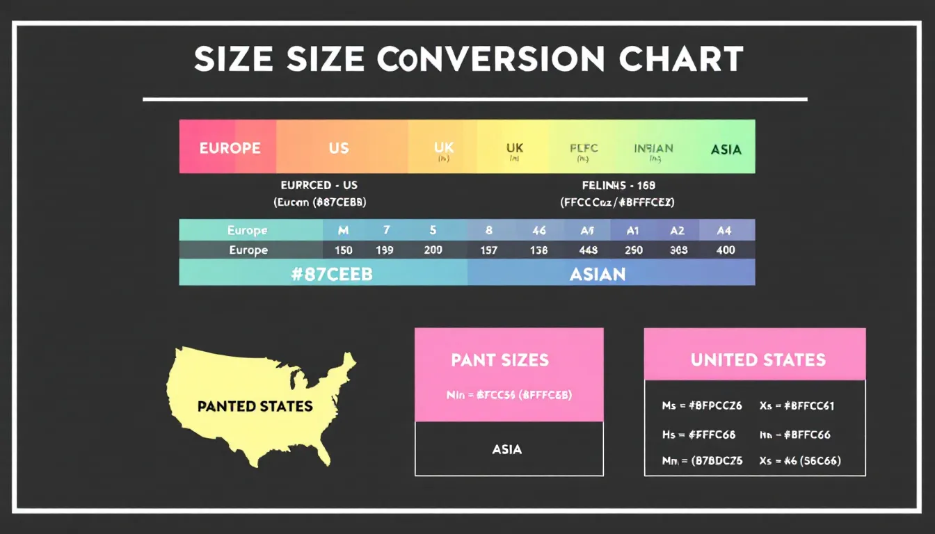 A size conversion chart for different pant sizes.