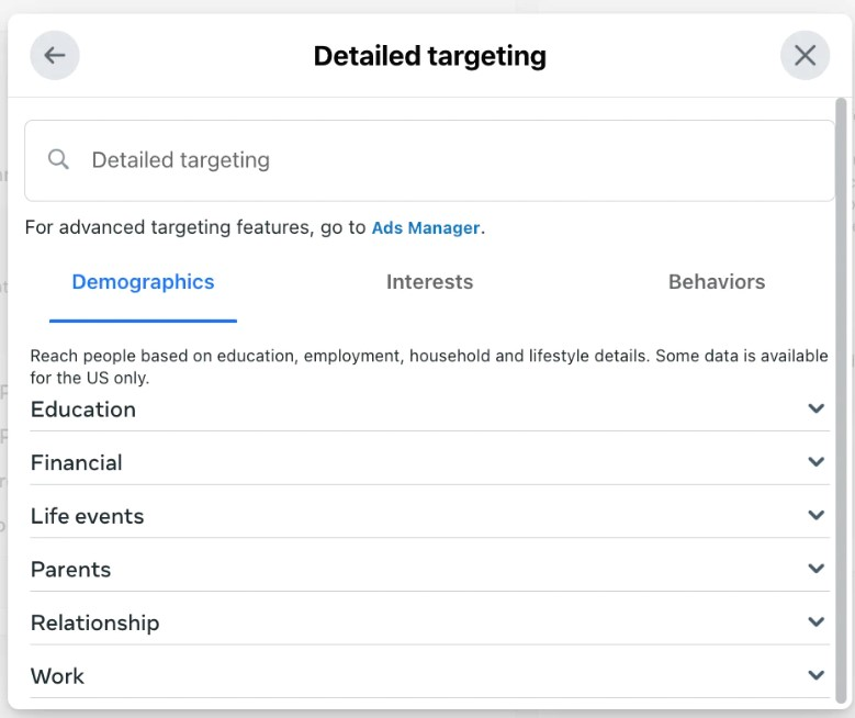 Demographics refer to gender, age, location, and user profile details like being a new mom, engineer, or college graduate.