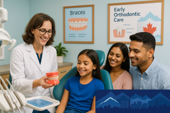 a family visiting a children's orthodontist