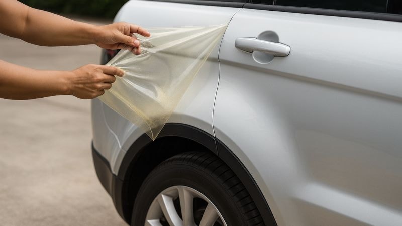 A low-quality PPF has turned yellow over the time and is being removed