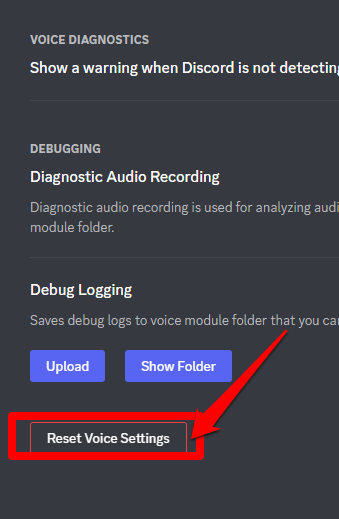 Picture showing how to reset your voice settings on Discord