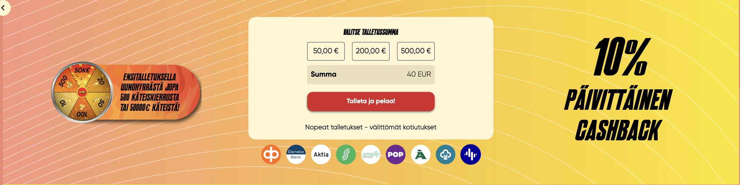 Uuno Kasinon etusivun banneri