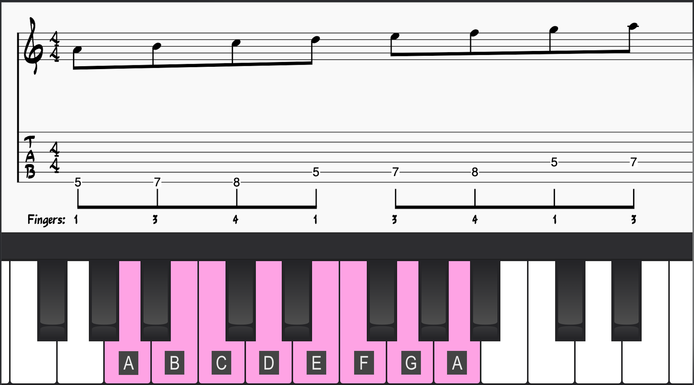 Minor Scales: A natural minor scale on piano and guitar; minor key