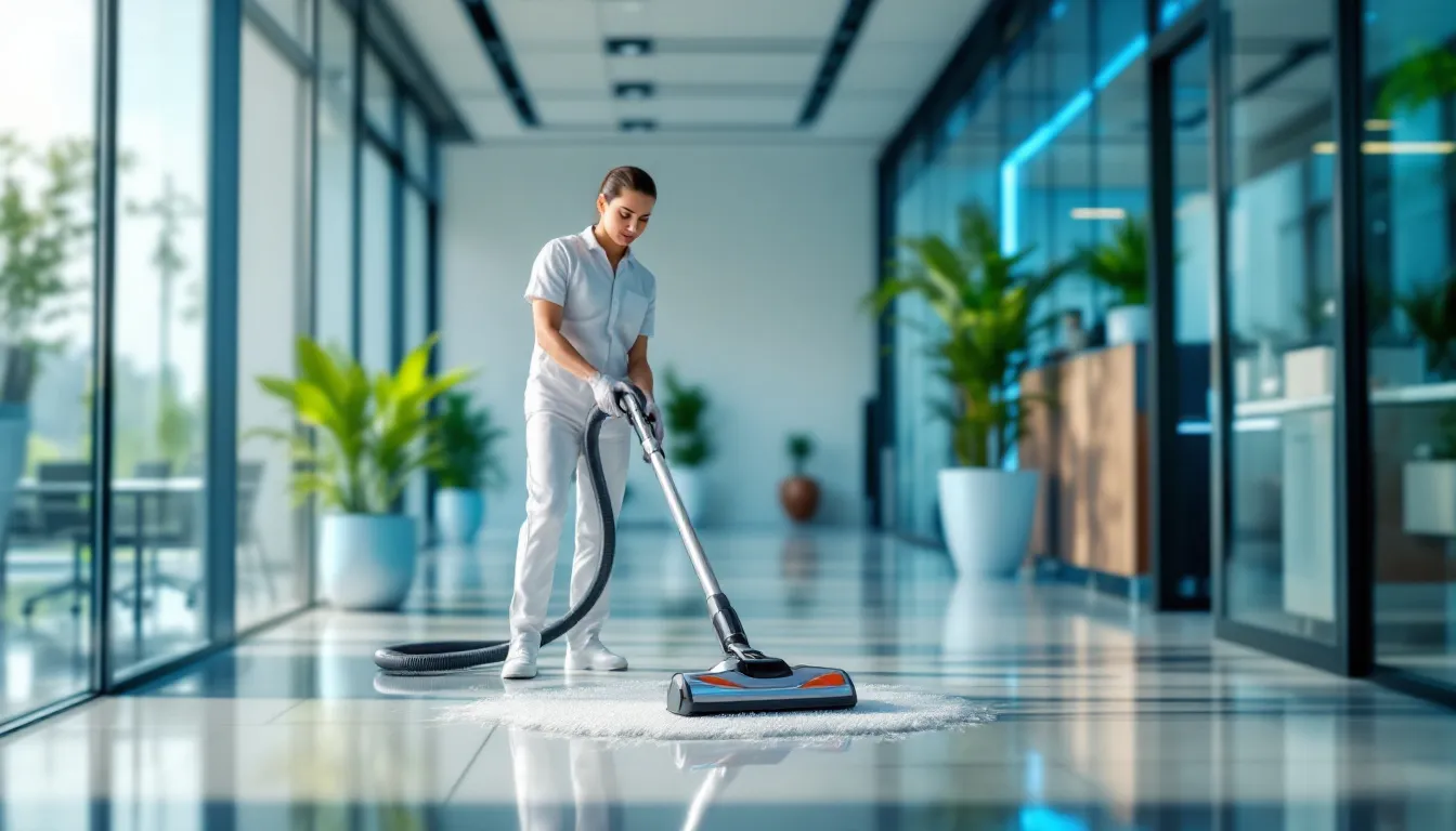 Professional office deep cleaning services being performed.