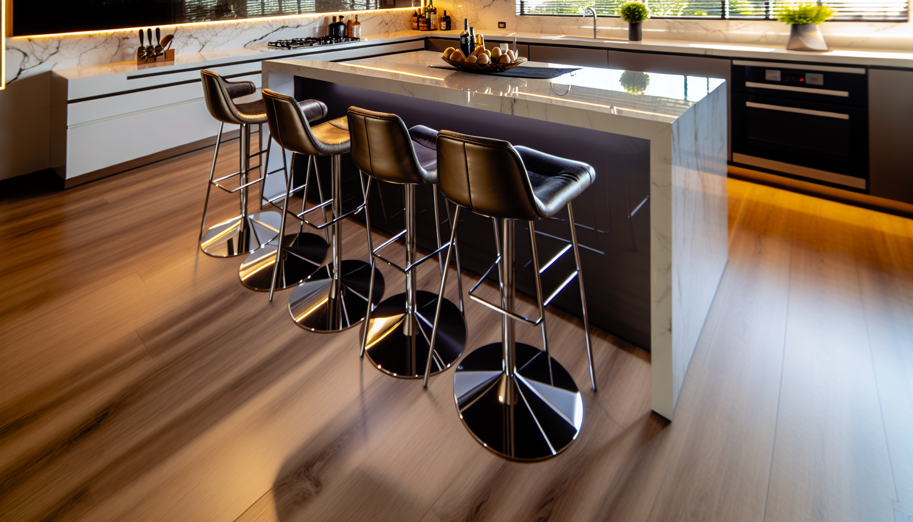 Modern kitchen island with stylish bar stools