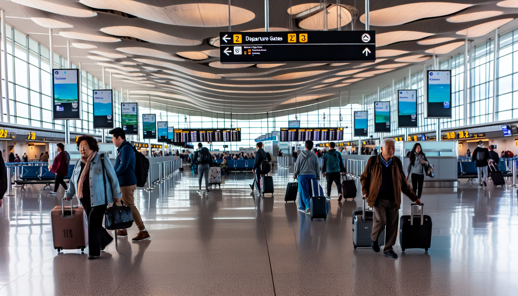 Overview of JFK Terminal 1 with departure gates