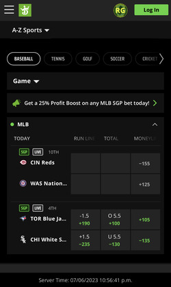 DraftKings mobile screen displaying odds and markets