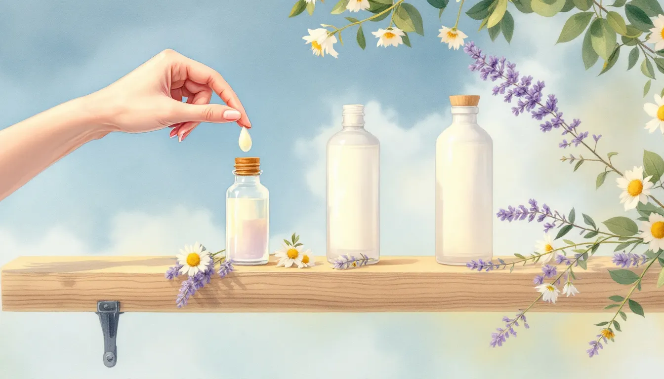 A person selecting Bach flower remedies from a shelf.
